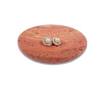 PHINILUX % Round Marble Ring Dish, Stone Jewelry Holder,Trinket Dish Tray Ring Holder, Nightstand Decor,Sponge Holder for Bathroom Kitchen Sink (Red Travertine)