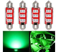 PHINLION 212-2 LED Green Bulbs, Super Bright 3030 6-SMD Festoon 41mm 42mm 211-2 578 Bulb for Car Interior Map Dome Readling Trunk Courtesy Lights, Pack of 4