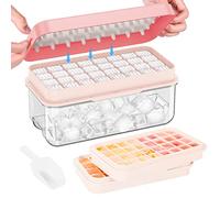 PHINOX Ice Cube Tray with Lid and Bin, Ice Trays for Freezer, Flexible Ice Cube Trays, Making 64 pcs Ice Cubes, Chilling Cocktail, Whiskey, Coffee, with 2 Trays, Ice Container, Scoop&Cover, BPA Free