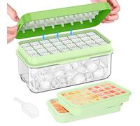 PHINOX Ice Cube Tray with Lid and Bin, Ice Trays for Freezer, Flexible Ice Cube Trays, Making 64 pcs Ice Cubes, Chilling Cocktail, Whiskey, Coffee, with 2 Trays, Ice Container, Scoop&Cover, BPA Free