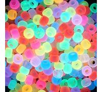Phinus 1100 PCS Glow in The Dark Beads, 11 Color 6x9 mm Glow Beads with 5m Clear Thread, Glow in The Dark Pony Beads Bulk for DIY Crafts, Hair Braiding, Jewelry Making
