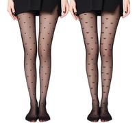 PHIOMUUE 2PCS Funky Tights for Women,Heart Bow patterned tights,Fashion Sheer Tight See-through Stockings,Dating Shopping Accessories Funky Tights Breathable Sexy Black Pantyhose for Women Girl