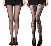 PHIOMUUE 2PCS Funky Tights for Women,Leopard & Red Polka Dot Patterned Tights,Fashion Sheer Tights See-through Stockings,Dating Shopping Accessories Breathable Sexy Black Pantyhose for Women