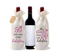 PHIOMUUE 50th Birthday Gifts for Women, Double Sided Print Wine Bag with Label and Rope, Not A Day Over Fabulous Bottle Gift Bag for 50th Birthday Woman,Friend, Sister, Wife, Mum (50 years white)