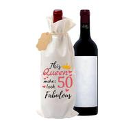 PHIOMUUE 50th Birthday Gifts for Women Wine Bag, Wine Bag with Label and Rope,50th Birthday Party Decorations Wine Gift Bag,Best Gift Bag for Wife, Mom, Sister,Coworker (50 years white)