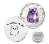 PHIOMUUE Amethyst Owl Figurines in Tin, Crystal Purple Owl Statue Real Stone, 20mm Healing Crystal Animals Figurines in a Tin, Spiritual Gifts for Women Emotional Support Owl Night Calm Buddy