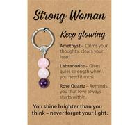 PHIOMUUE Crystal Keychain for Women - Strong Woman Keep Glowing Gift, Natural Amethyst Labradorite Rose Quartz Bag Charm, Inspirational Divorce Gift, Good Luck Protection Keyring, Llaveros Para Mujer