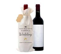 PHIOMUUE Engagement Wine Gift Bag, Cotton Linen Drawstring Bottle Gift Bag with Tag & Rope,Engagement Gifts for Couples,Wine Bottle Cover for Wedding Gift & Wedding Planning