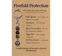 PHIOMUUE Evil Eye Keychain, Fivefold Protection Keychain - Protection Keychain for Women & Men with 5 Healing Crystals - Spiritual Guardian Gift with Meaning Card