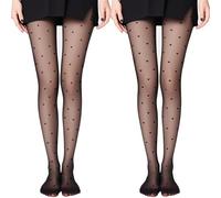 PHIOMUUE Funky Tights for Women,Polka dot Heart Patterned Tights,Fashion Sheer Tights See-through Stockings,Dating Shopping Accessories Funky T-ights Breathable Sexy Black Pantyhose for Women Girl