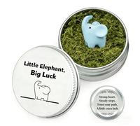 PHIOMUUE Little Elephant Big Luck - Gift in a Tin | Miniature Elephant Figurine (2.1cm) | Blue Resin Animals Pocket Charm | Inspirational Gift in a Tin for Desk Decor, Stress Relief, Good Luck Token