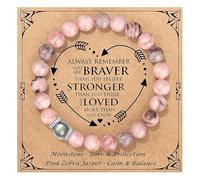 PHIOMUUE Pink Zebra Crystal Bracelet with Encouragement Card, Adjustable Friendship Bracelet for Women, Natural Stone Healing Jewelry,Yoga Meditation Relax Gifts,Birthday Gifts for Women Teen Girls