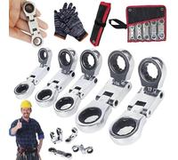 phiorine Dual-Drive Nano Flex-Head Pocket Ratchet, 5pcs Flex Head Ratcheting Wrench Set, Retractable Double Box End Ratcheting Wrench Set for Cramped Repairs