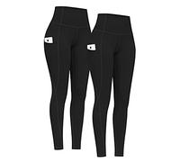 PHISOCKAT 2 Pack High Waist Yoga Pants with Pockets, Tummy Control Leggings, Workout 4 Way Stretch Yoga Leggings, Black & Black, S