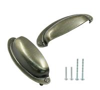 PHITUODA 12 Pack Antique Bronze Cup Drawer Pulls 3.5 Inch Hole Center, Vintage Drawer Pulls Handles Cabinet Pulls, Kitchen Cabinet Wardrobe Furniture Hardware (Length: 105mm Width: 38mm)