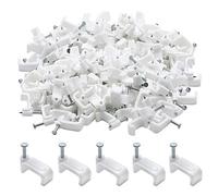 PHITUODA 200pcs 14mm Flat Ethernet Cable Wire Clips Single Coaxial Cable Clamps with Nail for Cable Management(White)