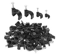 PHITUODA 400pcs Cable Clips, 4mm 6mm 8mm 10mm Half Clamp J-Hook with Nail, Nail in Cable Clips Ethernet Cable Nails Tacks Clips, Black