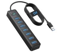 PHIXERO 7 Port USB 3.0 Hub With 3.3FT/1M Long Cable, Multiport Adapter for Laptop Compatible With All USB 3.0/2.0/1.1 Port Devices (Pack of 5)
