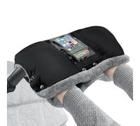 phixilin Hand Warmer Pram Gloves Fleece Inner Hand Muff with Mobile Phone Pocket, Waterproof and Windproof Pushchair Muff Universal Size for Pushchairs, Buggies, Bicycle Trailers - Black