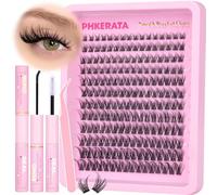 PHKERATA Wispy Cluster Lashes Kit Natural Individual Eyelashes Kit 192 pcs Lash Extension Kit DIY Eyelash Clusters with Lash Glue Bond and Seal Tweezers Soft Lashes Individual Cluster, 8-16 mm