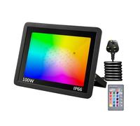 Phlbao 100W LED Floodlight Outdoor, 220V Colour Changing Flood Lights with Remote Control, 12 RGB Colours, Timing, 4 Modes, IP66 Waterproof