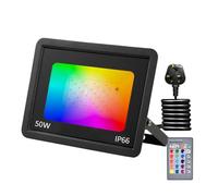 Phlbao 50W LED Floodlight Outdoor, 220V Colour Changing Flood Lights with Remote Control, 12 RGB Colours, Timing, 4 Modes, IP66 Waterproof