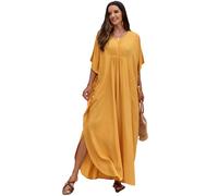 PHLCEhot Women's Cotton Blend Maxi Long Tunic Dress Plus Size Kaftan Beach Dress Bikini Cover Ups