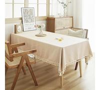 PHLCF Table Cloth Washable Cotton Linen Tassel Tablecloth, Rectangle Wrinkle Anti-Fading Table Cover for Kitchen Dinning Thanksgiving Christmas 90x140cm Light white table cover