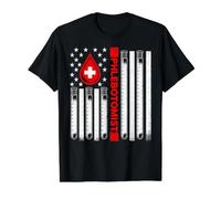 Phlebotomist American Flag Fourth of July Medical Technician Value Graphic T-Shirt, Men, Black, L