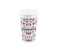 Phlebotomist Ceramic Travel Mug - Novelty Medical Doctor Gifts/Presents - Reusable Silicone Lid Double-Walled Insulated Drinks Flask Cup