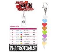 Phlebotomy Badge Reel and Order of Draw Badge Card Set, Cute Its The Vein for Me Retractable ID Holder with Colorful Heart Keychain, Gifts for Phlebotomists and Lab Techs
