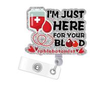 Phlebotomy Badge Reel Retractable, Phlebotomy Essentials Id Badge Holder, I'm Just Here for Your Blood Cute Funny Phlebotomist Badge Reel, Hospital Rn LPN Nursing Staff Accessories Supplies (Black)