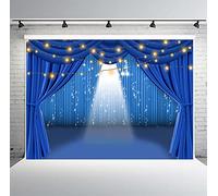 PHMOJEN 7x5ft Blue Curtain Stage Backdrop, Polyester Theater Stage Spotlight Background, Photo Studio Props PTBLYPH2
