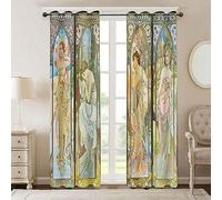 PHMOJEN Art Nouveau Lady Blackout Curtains, Times of The Day Series for Bedroom & Living Room, 84" x 2 Panels, Morning to Night Home Decor