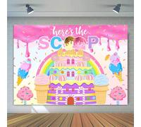 PHMOJEN Ice Cream Backdrop 7x5ft Here's The Scoop Summer Sweet Happy Birthday Party Photography Background Decor for Kids Cake Table Banner