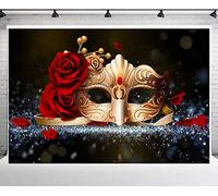 PHMOJEN Vinyl 15x10ft Golden Mask Red Rose Backdrop for Masquerade Theme Party, Valentine's Day Masquerade Ball Photography Backdrops High School Homecoming Dance Carnival Photo Backdrop BJXTPH198