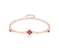 PHNIBIRD 925 Sterling silver bracelet flower Double-layered ruby bracelet valentines jewellery for her (07-Ruby)
