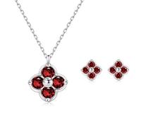 PHNIBIRD Birthstone Collection Four Leaf Clover Necklace Earrings Set Ideal Gift, petit, Metal, Cubic Zirconia