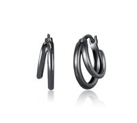PHNIBIRD Black Hoop Earrings 925 Sterling Silver Post Asymmetrical Design Earrings for Men Women Daily Wear (Black)
