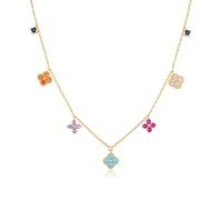 PHNIBIRD Four Leaf Clover Necklace with Colorful Cubic Zirconia Dainty Gold Necklace for Women 14k Lucky Four Leaf Clover Jewellery Gift for Women 45+5cm
