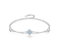PHNIBIRD Sterling silver bracelet for women Blue Topaz flower Double Layer presents for women (11-Blue Topaz)