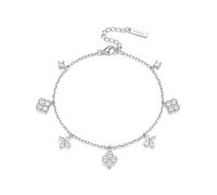 PHNIBIRD Women's 4-Leaf Clover Bracelet Set with Cubic Zirconia Adjustable Bracelets Silver and Colourful Version Women's Jewellery Gift for Her 17 + 3 cm, Metal