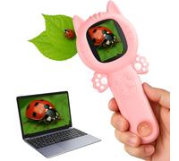 PHNIXGAM Microscope for Kids, Mini Pocket Handheld Kid Microscope for Toddlers, Educational Science Kit Digital Toy, Christmas Birthday Gifts Toys for 3+ Years Old Girls Boys, Pink Cat