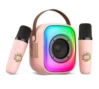 PHNIXGAM Mini Karaoke Machine with 2 Wireless Microphones, Portable Bluetooth Speaker, Karaoke Microphone with LED, Speaker Support for TF Card/USB, AUX in (Pink)