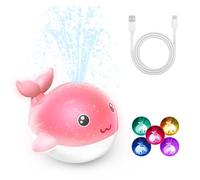 PHNIXGAM Upgraded Rechargeable Baby Bath Toy with Easy Charging, LED Light Up Whale Bath Toy Sprinkler Bathtub Pool Water Fountain Toy for Infant Toddlers Kids (Pink)