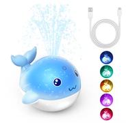 PHNIXGAM Upgraded Rechargeable Baby Bath Toy with Easy Charging, LED Light Up Whale Bath Toy Sprinkler Bathtub Pool Water Fountain Toy for Infant Toddlers Kids (Blue)