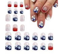 PhnkjGh 4th of July False Nails with American Flag Design Full Patriotic - 24 Pieces Cute Stick On Nails with Stars and Stripes