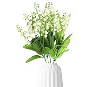 PhnkjGh Pack of 3 Artificial Lily of the Valley Flowers, Flower Decoration for Bridal Bouquets, White Decorative Flower Arrangement, Each Branch Has 7 Leaves and 21 Flower Cords for Bouquet, Bridal