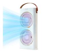 PhnkjGh Table Fan - Rechargeable Double-Head Desk Cooler Fan with 3 Speeds - 90-Degree Adjustable Tabletop Air Cooler with Handle for School Traveling Fishing Beach Picnic