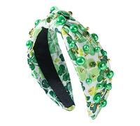 PhnkjGh Women's St. Patrick's Day Headbands, Shamrock Head Wear, St. Patrick's Day Headband Green Shamrock Headband Embellished Crystal Rhinestone Headband for Irish Holiday Hair Accessory